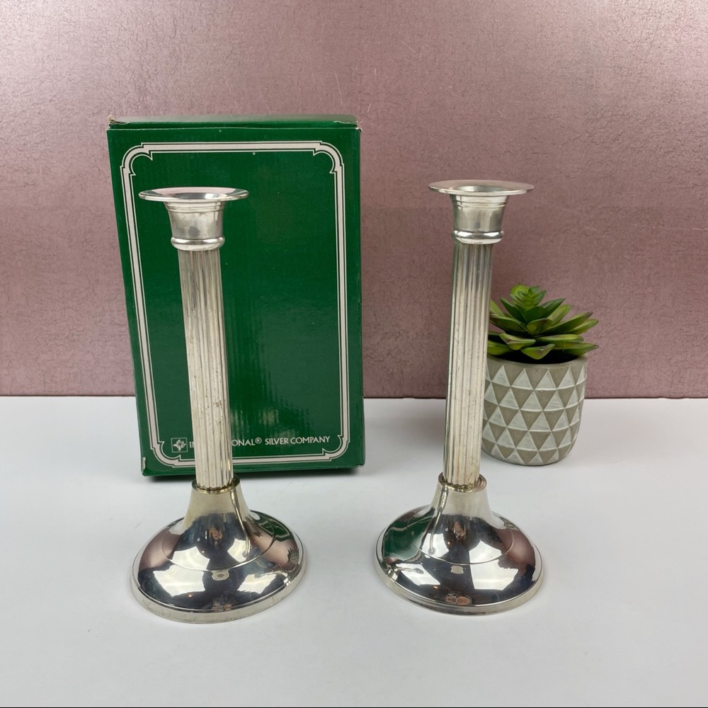Vintage International Silver Company Silverplated Candlesticks Set Of 2 8 Inches
